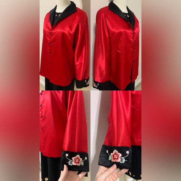 Chinese Traditional Red Silk Jacket - Picture 6 of 17